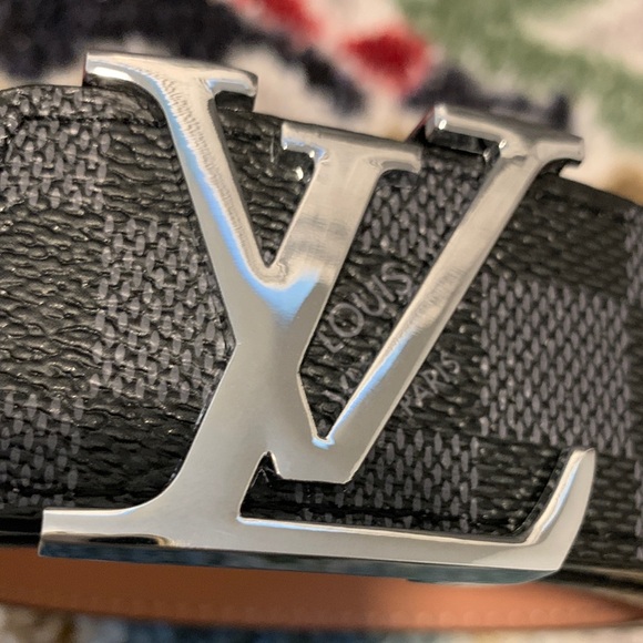 Louis Vuitton Black Checkered Belt with Silver Buckle - Picture 2 of 4